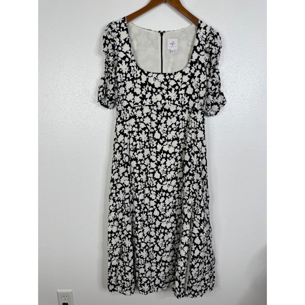 The Nines by Hatch Womens Maternity Floral Midi Dress Black White Square Neck S